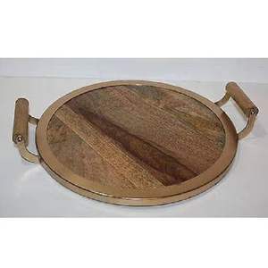 ถาดเสิร์ฟอาหารไม้ธรรมชาติปลอดภัยพร้อมด้ามจับหนังดีไซน์เป็นเอกลักษณ์สำหรับอาหารเช้ามื้อเย็นห้องครัวถาดเสิร์ฟของว่าง - Product Image 5