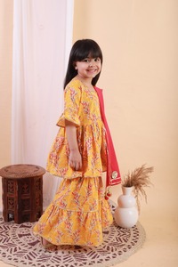 Girls Kids Kurta Sharara Suit Dupatta <b>Gota</b> Lace Fabric Cotton Cambric Ethnic Wedding Partywear Dress for Children - Product Image 3