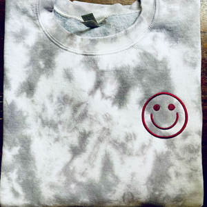 Personalizado hombres mujeres bordado feliz sonrisa cara Tie Dye sudadera manga larga cuello redondo transpirable invierno sudadera - Product Image 2