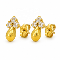 JJBRAVO Pendientes de Oro Sólido de 14k con Zirconia en Forma de Lágrima para Mujer, Diseño Elegante y Contemporáneo, Certificados por Terceros