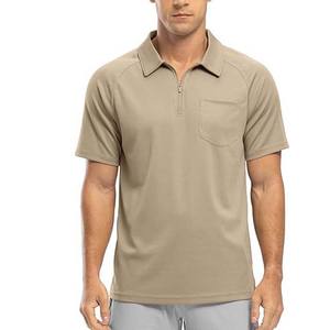 Nuevo estilo para hombre 100% algodón Regular Fit tejido Polo cuello cuarto cierre con cremallera manga corta polos para hombre de talla grande OEM - Product Image 1