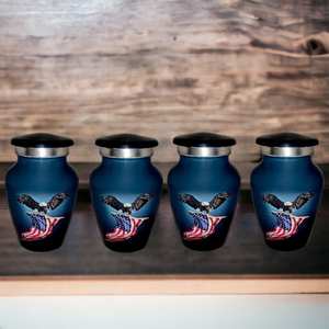 Classic Small Mini Cremation Keepsake Urns <b>for</b> Human <b>Ashes</b> Set of 4 with <b>Box</b> and Velvet <b>Box</b> Lovely Eagle US Flag Design - Product Image 3