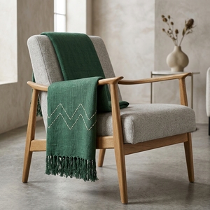 Manta Decorativa Ligera de Tela Suave Tejida en Zigzag, Color Verde Oliva, para Sofá, Cama, Hogar - Product Image 4