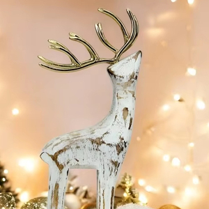 Natural <b>Wooden</b> Reindeer with White Touch Minimalist Festive Decoration for Living Room <b>Shelf</b> Christmas Party or Gift Use - Product Image 1