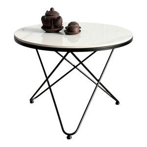 Table basse ronde moderne 60x60cm avec plateau en pierre durable et pieds en fer en forme de V, meubles de salon - TT68220 - Product Image 1