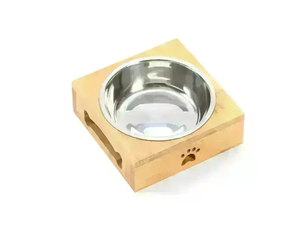 wooden and Stainless Steel Pet Bowl <b>Feeder</b> with Wooden Stand Single Bowl Dish Container for Dogs and <b>Cats</b> - Product Image 3