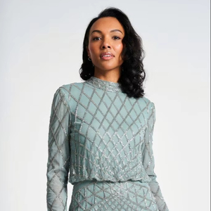 Luxury Exquisite <strong>Plus</strong> <strong>Size</strong> <strong>Prom</strong> <strong>Dress</strong> Long Sleeve Elegant High Neck Beaded Decorated Party Gown Classic Knee -Length Embroidery - Product Image 1