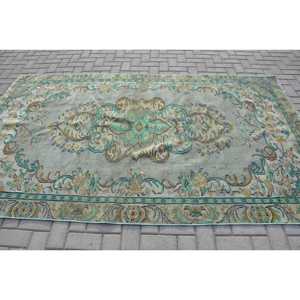 Alfombra Turca, Alfombra Vintage de 5.3x8.9 pies, Alfombra de Lana con Diseño de Patchwork Verde - Product Image 3