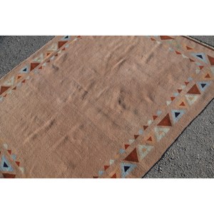 Alfombra turca Vintage tradicional Beige 4'9 \ "X 6 '1 \" Diseño de retazos lana viscosa Material látex respaldo para dormitorio pasillo - Product Image 5