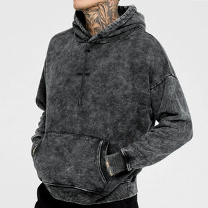 Alta calidad Streetwear Zip Up Hoodie Algodón French Terry Acid Wash Logotipo personalizado Oversized Stone Wash Sudaderas con capucha desgastadas - Product Image 4