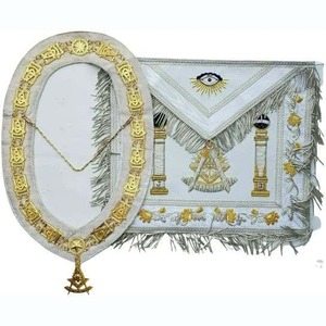 Tablier en cuir brodé avec décoration en dentelle et collier en chaîne de la meilleure qualité du maître maçonnique - Product Image 1