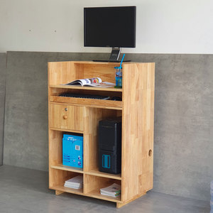 COD68056 Rubber Wood <b>Computer</b> Desk with Shelves 74x50cm Laptop Table for Bedroom Living Room <b>Office</b> Desk with Storage Features - Product Image 2