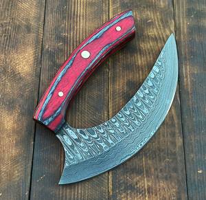 Couteau Ulu d'Alaska en acier Damas, manche en bois, étui en cuir, forgé sur mesure, couteau de cuisine à trancher, fait main, professionnel industriel - Product Image 2