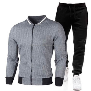 Conjunto Deportivo Informal de Moda para Hombre, Traje de Dos Piezas con Pantalones y Sudadera a Cuadros de Color Sólido - Product Image 4