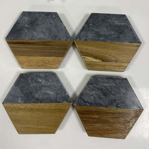 Handmade Wholesale decorative Natural wooden marble <b>coaster</b> wooden <b>coasters</b> <b>white</b> black wooden marble <b>coaster</b> - Product Image 2