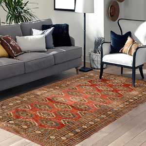 Alfombra Turca Roja: Patrón Tribal Azteca Geométrico, Alfombra Clásica Suave y Gruesa, Alfombra Suave No Tejida - Product Image 1