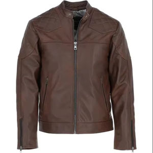 Chaqueta de motorista con cuello levantado de invierno informal para hombre en cuero de piel de cordero genuino negro con cierre de cremallera Tipo de suministro ODM - Product Image 1