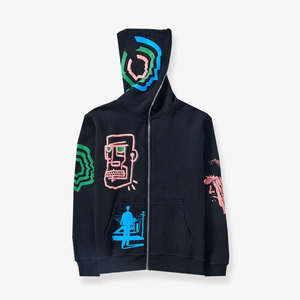 Sudaderas con capucha con cremallera y logotipo personalizado de cara completa de alta calidad poliéster impermeable largo y de punto para hombres temporada de invierno OEM MOQs bajos - Product Image 4