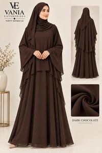 Ensemble Abaya Élégant Fait Main en Polyester pour Femme Musulmane – Robe Respirante à Manches Longues, Longueur Cheville, Coupe Ample – Tenue Idéale Ramadan et Aïd - Product Image 4