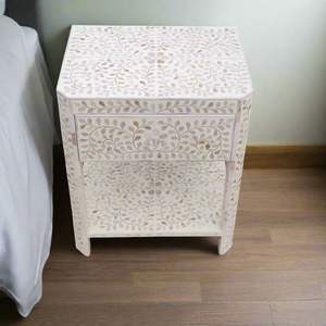 Modern Design <b>Mother</b> of Pearl Inlay Nightstand Latest Shell Inlay Bedside Table with Bottom Shelf Bedroom Home Furniture - Product Image 2