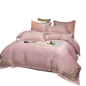 थोक सस्ते कढ़ाई बिस्तर सेट राजा रानी आकार पॉलिएस्टर bedsheet होटल और घर के लिए सेट duvet कवर बिस्तर शीट सेट