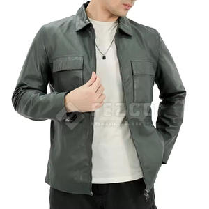 Chaqueta de Invierno Estilo Motociclista para Hombre, Corte Ajustado, Cuero Genuino, Cuello Alto, Transpirable, Impermeable, Venta al Por Mayor - Product Image 3
