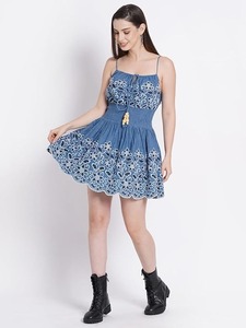 Indian Hand Block Printed Short Dress for Women Casual Cotton Summer Dress Boho-Style short Maxi Dress Natural Waistline Fabric - Product Image 2