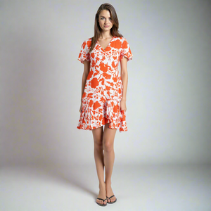 Vestido Mini Casual con Volantes y Cuello en V, Transpirable, de Spandex, Estilo Elegante para Ocasiones Diurnas, Vestido de Club para Venta de Exportación - Product Image 1