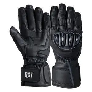 定制彩色黑色防水皮革摩托车手套铠装碳纤维硬指节护手摩托车手套