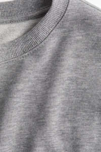 Sweat-shirt court à la mode pour femmes gris chiné coton éponge à capuche côtelé poignets ourlet imprimé décontracté vêtements d'hiver tombé - Product Image 5