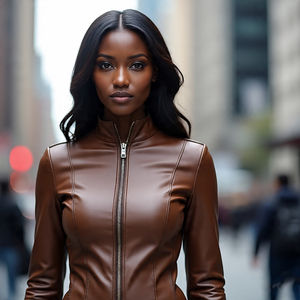 แจ็กเก็ตหนังแท้สำหรับผู้หญิง, เสื้อแจ็คเก็ตหนังแท้ถักด้วยผ้าโพลีเอสเตอร์สำหรับฤดูใบไม้ร่วงและฤดูหนาว - Product Image 3