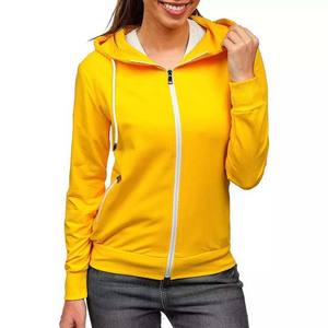 Sweats à capuche avec fermeture éclair complète logo personnalisé grande taille vêtements pour femmes décontracté surdimensionné XXL hiver douane coton polaire jaune sweats à capuche pour femmes - Product Image 5