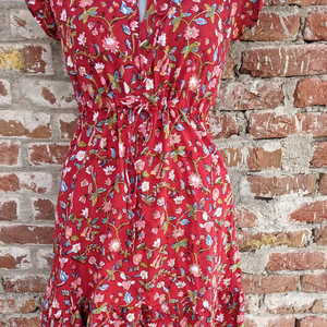 ชุดเดรสมิดิของผู้หญิงพิมพ์ลายบล็อกแขนสั้นสไตล์โบฮีเมียนผ้าฝ้ายอินเดียผูกเชือกคล้องคอแต่งพู่ชุดเดรสสั้นฤดูร้อน - Product Image 1