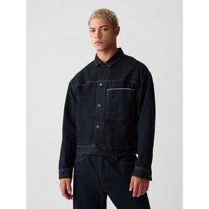 Chaqueta de mezclilla lavada Vintage para hombre personalizada OEM 100% algodón abotonado estilo callejero negro para invierno - Product Image 6