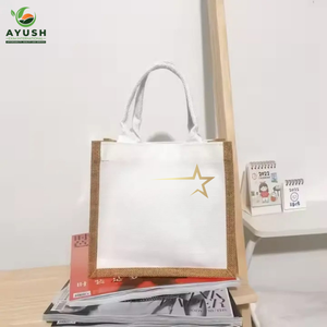 Sac de shopping blanc avec logo personnalisé, fabriqué en jute 100% écologique avec du coton intégré - Product Image 6