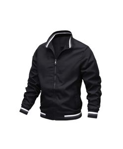 Chaqueta universitaria Letterman de lana de secado rápido para hombre personalizada de lona negra a prueba de agua de Boomletcorp - Product Image 1