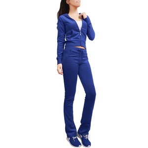 Ensemble deux pièces en velours pour femmes Jogger Hooded Zipper Tracksuits Jogging Sweatpants Hoodie Set Women Velvet Tracksuit - Product Image 1