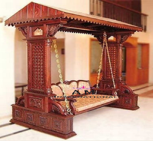 Balançoire en bois minimaliste avec un design épuré et des coussins vert vif. Idéal pour les intérieurs contemporains, à prix de gros - Product Image 6