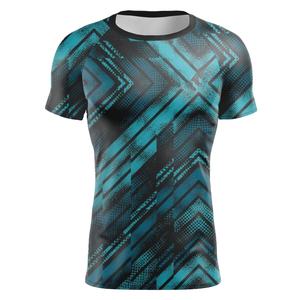 Tops de gimnasio de compresión sublimada para hombre, ropa de correr personalizada de poliéster 100%, camisas de tela estirable con mangas - Product Image 1