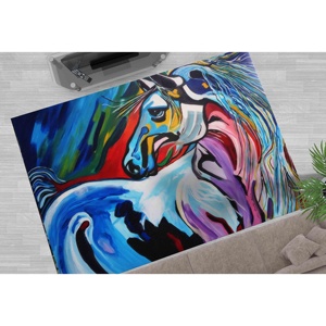 Alfombra Impresa en 3D con Diseño Abstracto de Caballo, Alfombra Antideslizante Colorida para Sala de Estar, Alfombra Suave No Tejida - Product Image 2