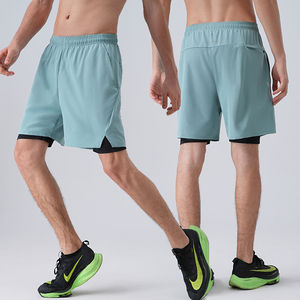 Short de fitness 2-en-1 pour homme Séchage rapide Respirant 95% Polyester 5% Spandex Solid Bermuda Pattern Mid Formal Bottom Back Pocket - Product Image 1