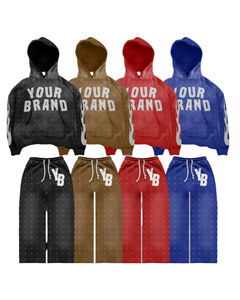 Nuevo Conjunto Deportivo Informal Personalizado de Invierno, Talla Grande, con Bordado Desgastado, Sudadera con Capucha y Pantalones Deportivos Acampanados con Pedrería y Lavado Ácido - Product Image 5