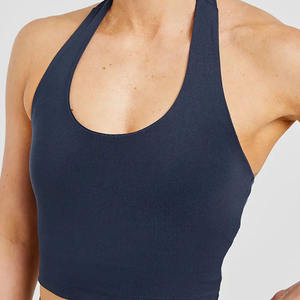 Dernier logo personnalisé Halternack pour femmes de la marine haut court extensible et beurre doux léger Gym entraînement Sexy haut court t-shirts pour les femmes - Product Image 3