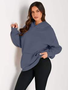 Sudadera con capucha azul extragrande para mujer, suave y cálida, de manga larga, con bolsillo canguro, opción de logotipo personalizado, ropa informal cómoda - Product Image 3