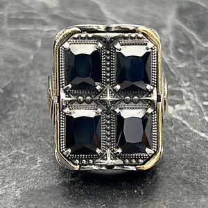 Large Handmade 14k Men's Black Onyx <b>Ring</b> Vintage Ottoman Style <b>Statement</b> Gift for Him Oval Shape Men's Sterling Silver Jewelry - Product Image 2