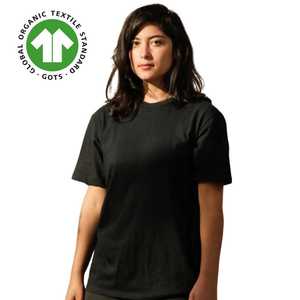 เสื้อยืดแขนแร็กแลนผ้าฝ้ายออร์แกนิกของผู้หญิง-สีดำเสื้อเจอร์ซีย์4.3ออนซ์แขนครอปแบบสบายๆนุ่มและระบายอากาศได้ดี - Product Image 1
