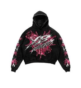 Ensemble sweat à capuche et pantalon de survêtement personnalisé pour l'hiver, effet délavé à l'acide, avec strass, logo personnalisé, style vintage, en tissu épais, pour l'entraînement - Product Image 3