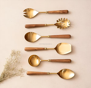 Ustensiles de service en acier inoxydable et en bois-Ensemble de 6 pièces de qualité supérieure Fine Dining Essentials - Product Image 5