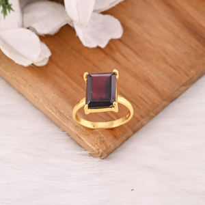 Anillo Rectangular de Granate de Mozambique, Piedra Preciosa Natural, Plata de Ley 925 Chapada en Oro, Anillos de Boda Boho, Regalo Moderno para Damas de Honor - Product Image 4