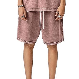 Pantalones cortos de gimnasio de algodón 100% para hombre al por mayor, ropa de calle Vintage con lavado ácido desteñido al sol, logotipo personalizado, tejido transpirable - Product Image 4